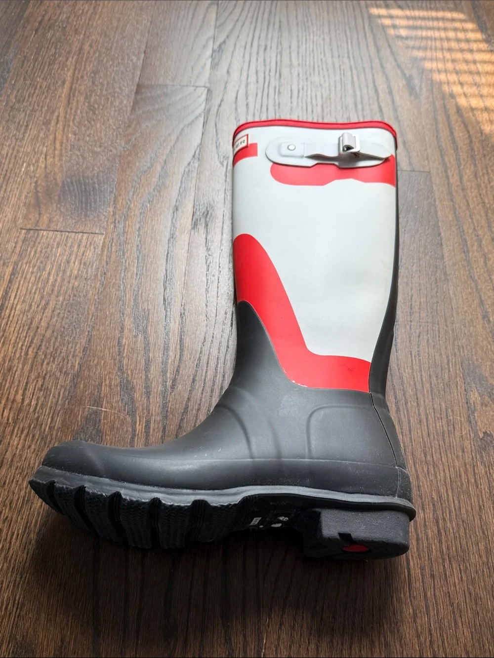 Hunter Tall Rain Boots in White, Red & Black - Picture 7 of 11
